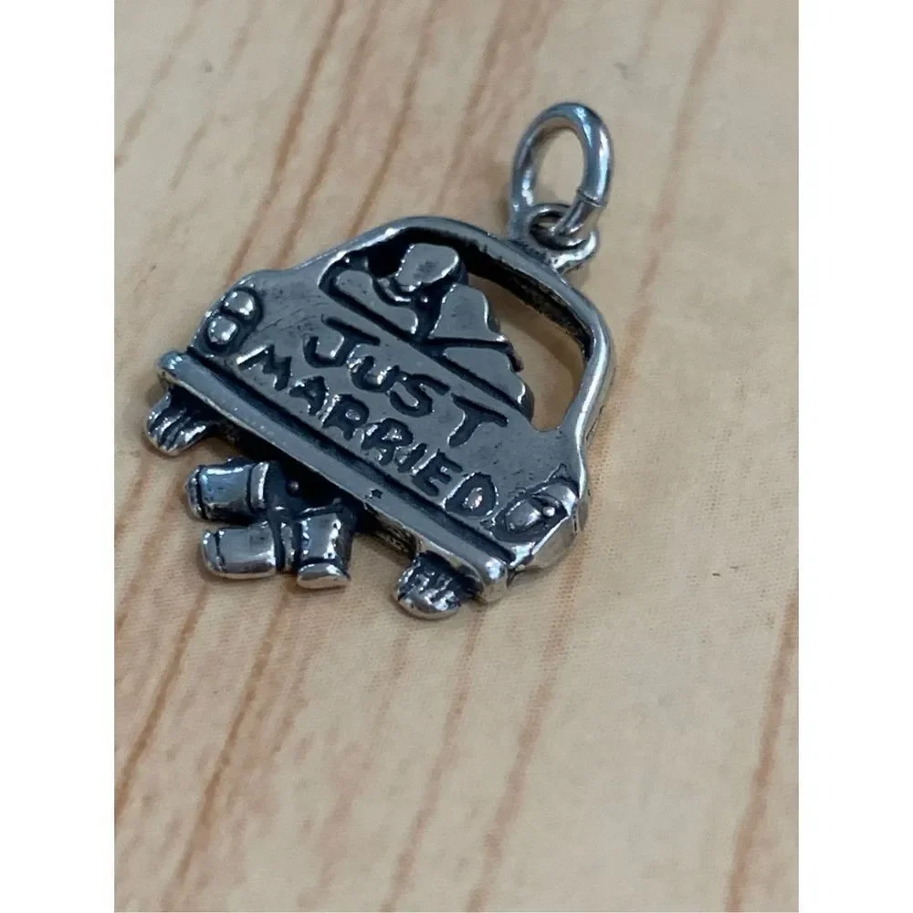 .925 Just Married Car Sterling Silver Jewelry Charm - Picture 2 of 5